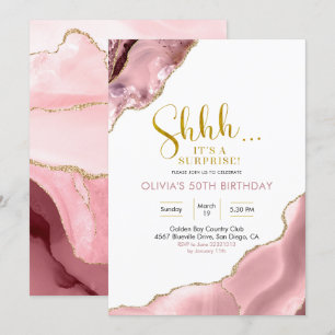 Invitation Rose Blush et Or Agate Surprise Anniversaire Invit
