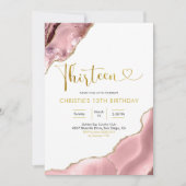 Invitation Rose Blush et Or Agate Treize Anniversaire Invita (Devant)