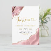Invitation Rose Blush et Or Agate Treize Anniversaire Invita (Debout devant)