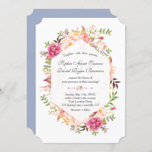 Invitation Rose Blush Floral Dusty bleu Mariage géométrique
