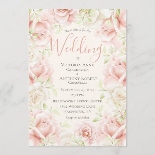 Invitation Rose Blush Floral Élégant Mariage romantique (Devant)