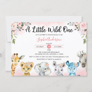 Invitation Rose Blush Floral Girls Safari Animaux Baby shower