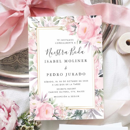 Invitation Rose Blush Floral Nuestra Boda Mariage espagnol