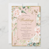 Invitation Rose Blush Floral or Aquarelle Mariage romantique (Devant)