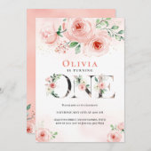 Invitation Rose Blush Floral Premier anniversaire Gril (Devant / Derrière)