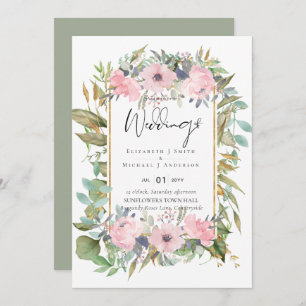 Invitation Rose Blush Floral Sage Mariage