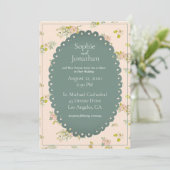 Invitation Rose Blush Floral Vert Rustique Mariage (Debout devant)
