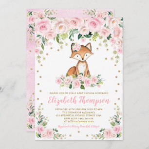 Invitation Rose Blush Floral Woodland Fox bébé fille douche