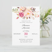 Invitation Rose Blush Floroming Floral Anniversaire Blanc (Debout devant)
