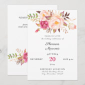 Invitation Rose Blush Floroming Floral Anniversaire Blanc (Devant / Derrière)