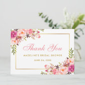 Invitation Rose Blush Gold Floral Fête des mariées Merci P (Debout devant)