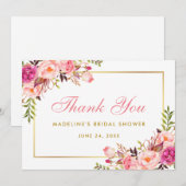 Invitation Rose Blush Gold Floral Fête des mariées Merci P (Devant / Derrière)