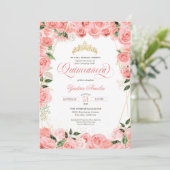 Invitation Rose Blush & Gold Glam Roses Elegant Quinceanera (Debout devant)