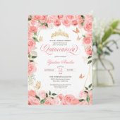 Invitation Rose Blush Gold Rose Élégant papillon Quinceanera (Debout devant)