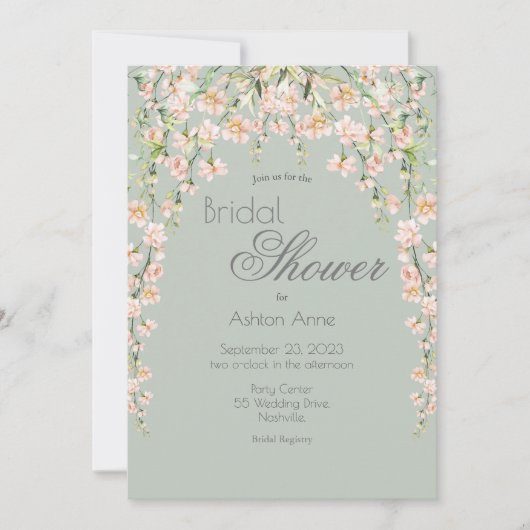 Invitation Rose Blush Sage Vert Floral Fleur sauvage Bride (Devant)