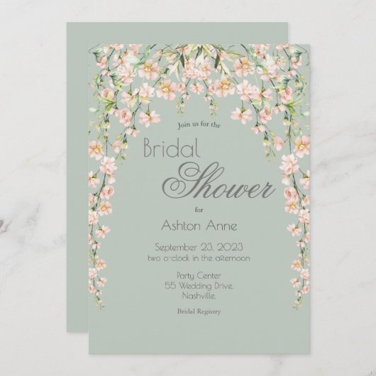 Invitation Rose Blush Sage Vert Floral Fleur sauvage Bride (Devant / Derrière)