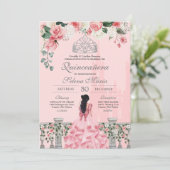 Invitation Rose Blush Silver Tiara Royal Princess Quinceañera (Debout devant)