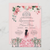 Invitation Rose Blush Silver Tiara Royal Princess Quinceañera (Devant / Derrière)