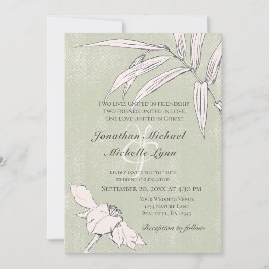 Invitation Rose Blush Simple Jardin Floral Mariage chrétien (Devant)