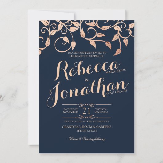 Invitation Rose Blush Vine et Mariage Feuille (Devant)