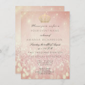 Invitation Rose BlushGlitter Couronne Parties scintillant roy (Devant / Derrière)