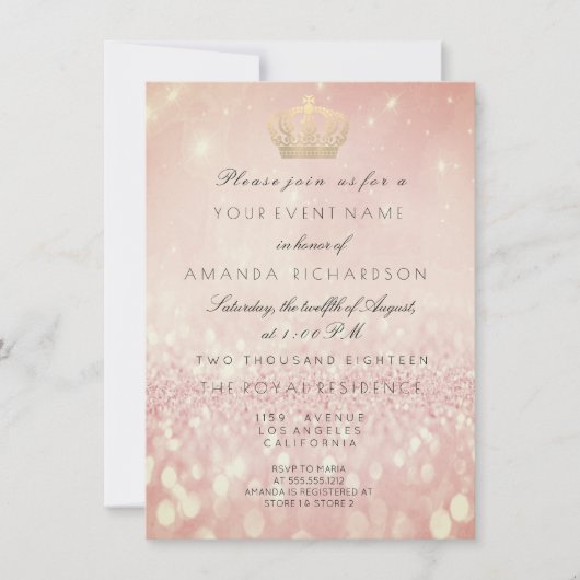 Invitation Rose BlushGlitter  Couronne Royale Glitter 16e Mar (Devant)