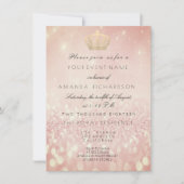 Invitation Rose BlushPailletés Couronne Royale Pailletée 16e (Devant)