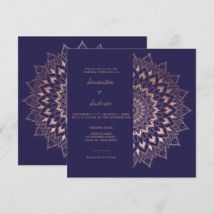 Invitation Rose bohème  or floral mandala marine mariage