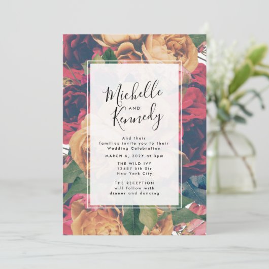 Invitation rose boho Mariage modifiable moderne (Debout devant)
