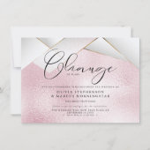 Invitation Rose Bonbon Perles Facettes Mariage Reporté (Devant)