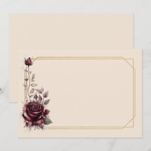 Invitation Rose bordeaux avec cadre doré Vide (Devant / Derrière)