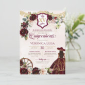 Invitation Rose bordeaux foncé Elegant Charro Quinceanera (Debout devant)
