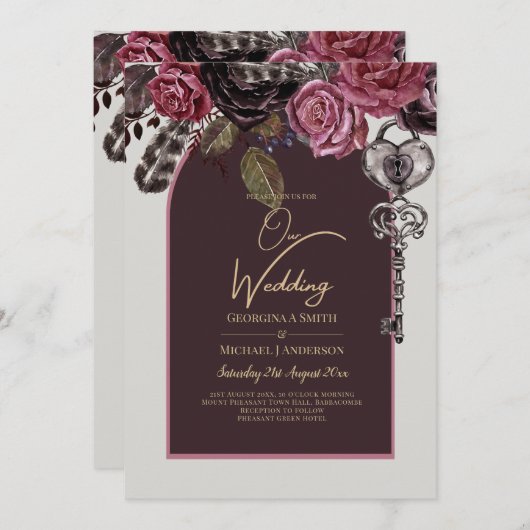 Invitation ROSE BOTHIQUE Bourgogne Mariage de automne (Devant / Derrière)