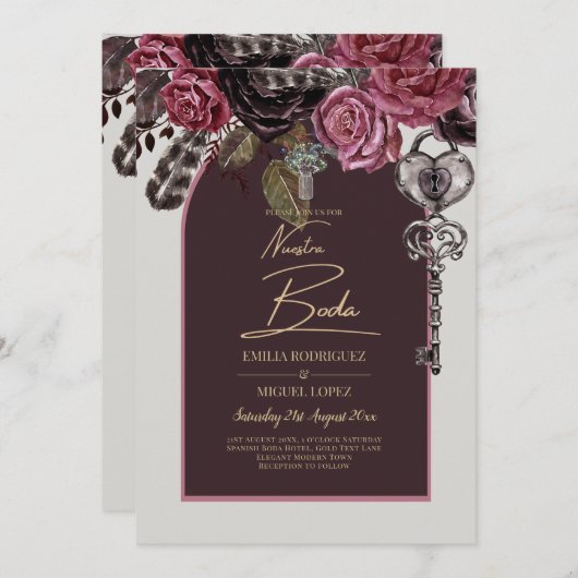 Invitation ROSE BOTHIQUE Bourgogne Mariage de automne (Devant / Derrière)