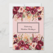 Invitation Rose Bourgogne Floral Parties scintillant or doux  (Dos)