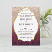 Invitation Rose Bourgogne Floral Rose Gold Ombre Mariage (Debout devant)