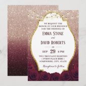 Invitation Rose Bourgogne Floral Rose Gold Ombre Mariage (Devant / Derrière)