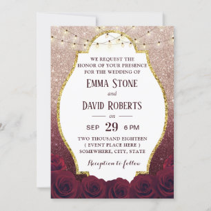 Invitation Rose Bourgogne Floral Rose Gold Ombre Mariage