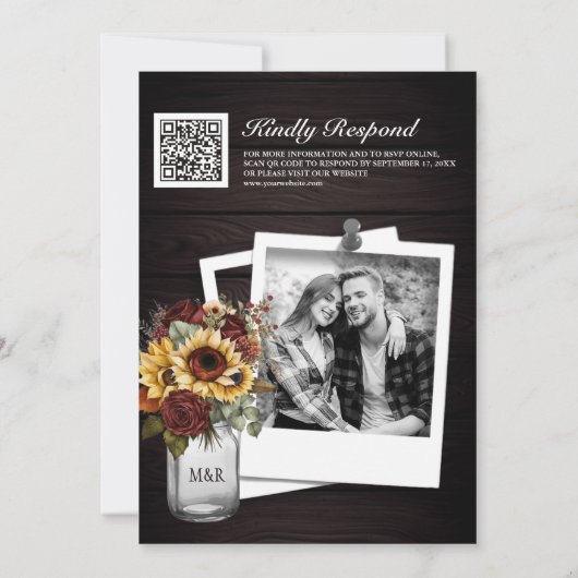 Invitation Rose Bourgogne Sunflower Dentelle en bois QR Code (Dos)