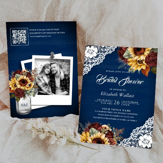 Invitation Rose Bourgogne Tournesol Marine Code QR Réception