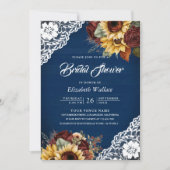 Invitation Rose Bourgogne Tournesol Marine Code QR Réception (Devant)