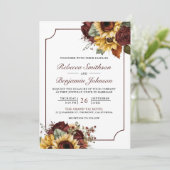 Invitation Rose Bourgogne Tournesols Photo QR Code Mariage (Debout devant)
