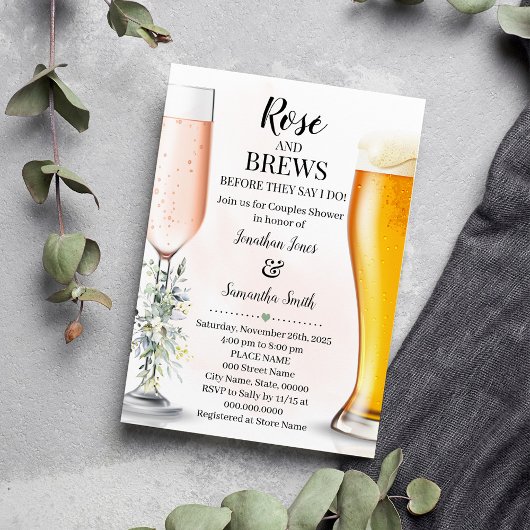 Invitation Rose & Brews Couples Mariage Eucalyptus Verdure