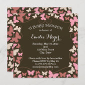Invitation rose Brown de baby shower de papillons (Devant / Derrière)