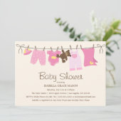 Invitation Rose/brun de la blanchisserie | de bébé (Debout devant)
