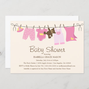 Invitation Rose/brun de la blanchisserie   de bébé