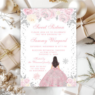 Invitation Rose Brunette Hiver Princesse Douze Ans
