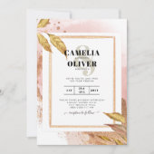 Invitation ROSE BUDGET Gold Feuilles de mariage Inviter QR Co (Devant)