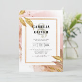 Invitation ROSE BUDGET Gold Feuilles de mariage Inviter QR Co (Debout devant)