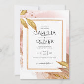 Invitation ROSE BUDGET Gold Feuilles de mariage Inviter QR Co (Devant)